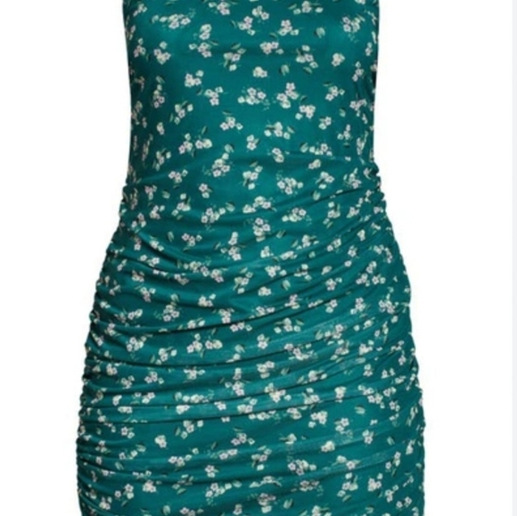 Nordstrom BP Dress Green Floral Runched Bodycon Mini Women's Size S - Picture 4 of 16